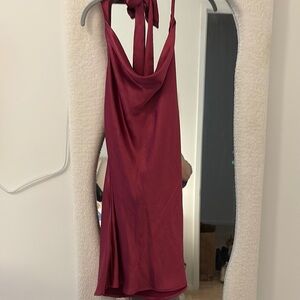 Lulu’s Magenta Satin Halter Dress